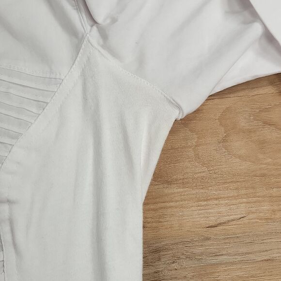 🩵Zac & Rachel White Pleated Button Front Adjustable Long Sleeve Top Large - Picture 12 of 16